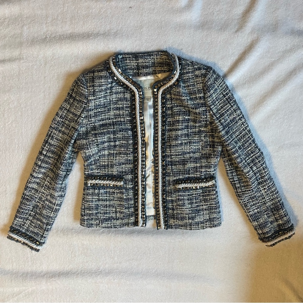 Boston Proper Blue and White Tweed Blazer Jacket